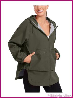 Womens Waterproof Windproof Fleece Lined Hooded Rain Jacket Trench Coat